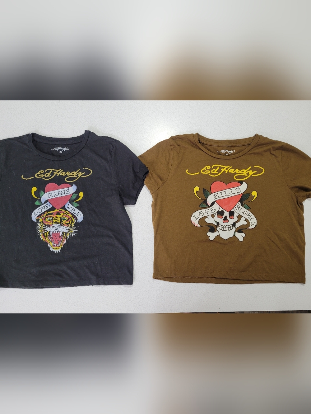 2 Ed Hardy Crop Top Shirt Womens  Y2K Love Kills Slowly Skull Heart XL